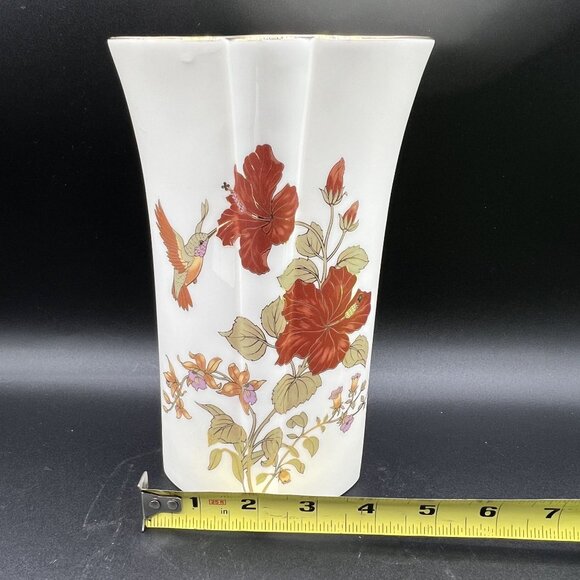 VTG Porcelain 24K Gold Vase 8" Hand Painted Hummingbird Hibiscus Occupied Japan - Picture 10 of 12